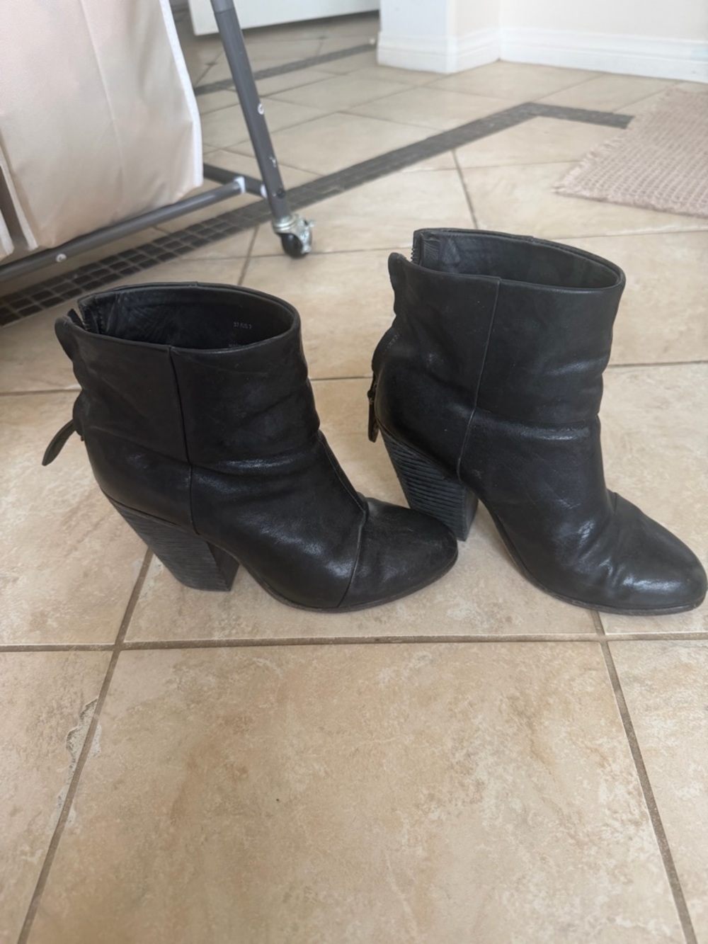 rag & bone Black Leather Ankle Booties with Block Heel